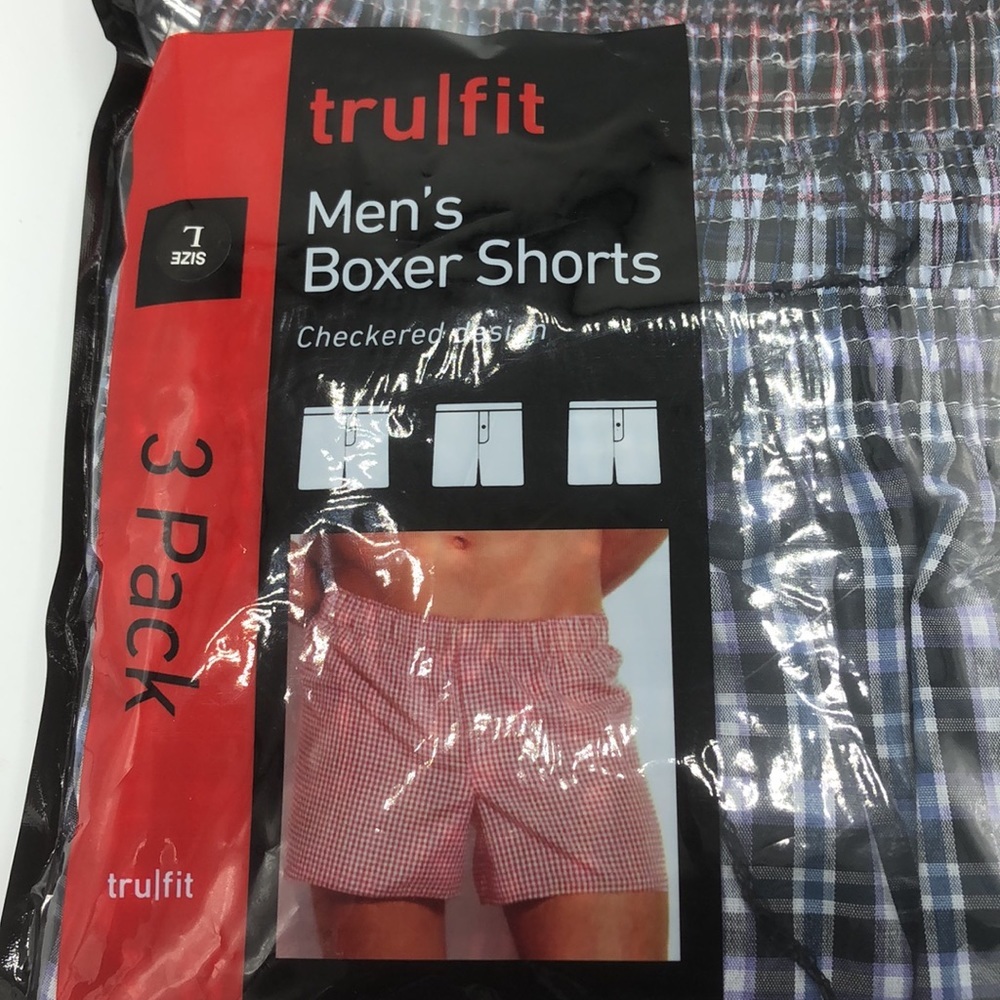 Tru/Fit Men’s 3 PAK  Boxer Short Checkered Large